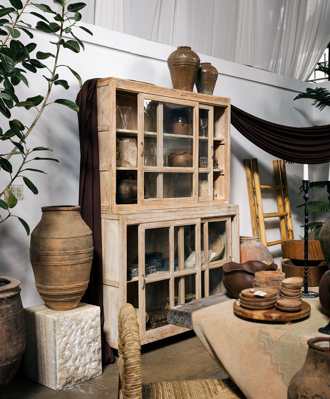 Two-Piece Teak Glass Hutch