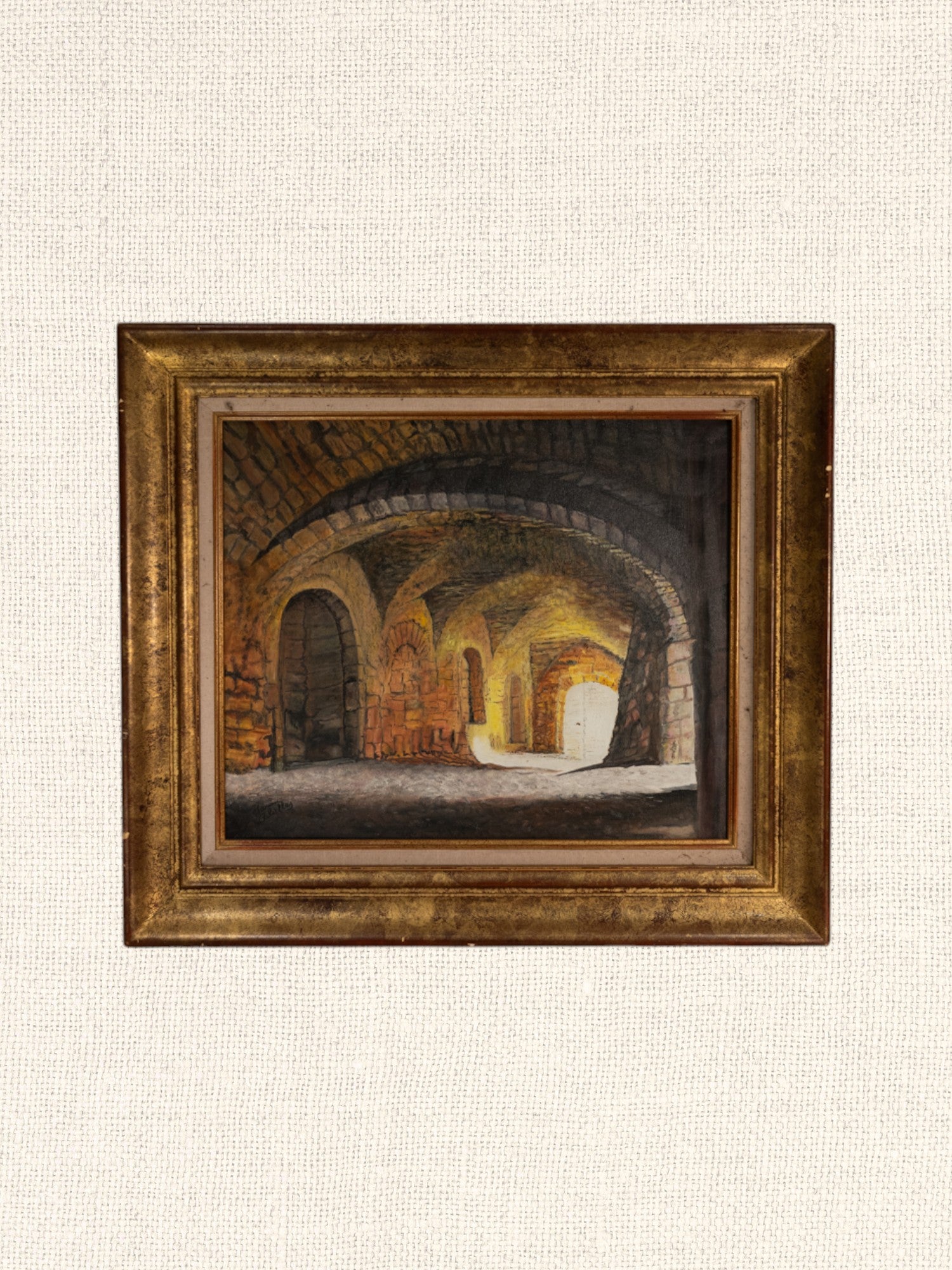 Vintage French Art | French Cellar | Oil | Framed