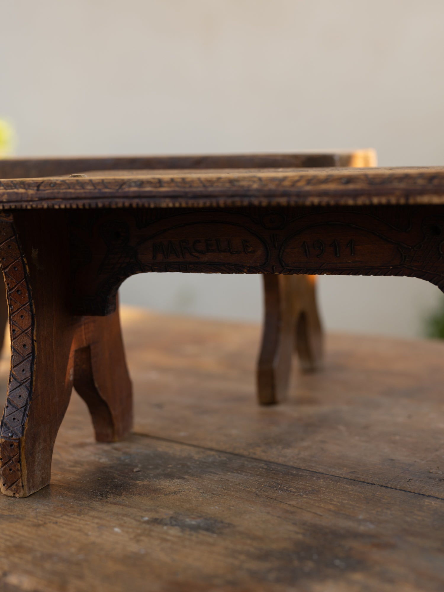 Antique French Hand Carved Mini Stool