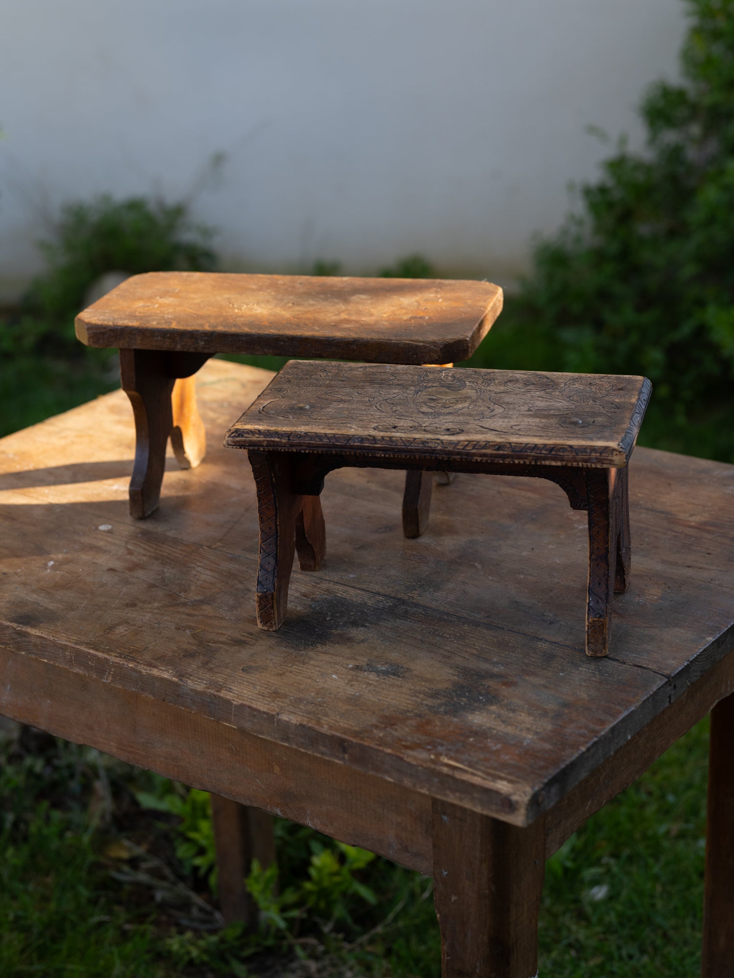 Antique French Hand Carved Mini Stool