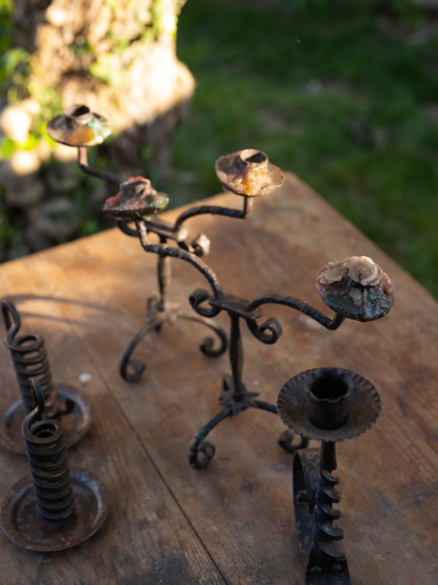 Antique French Iron Candle Holder | Two Arm