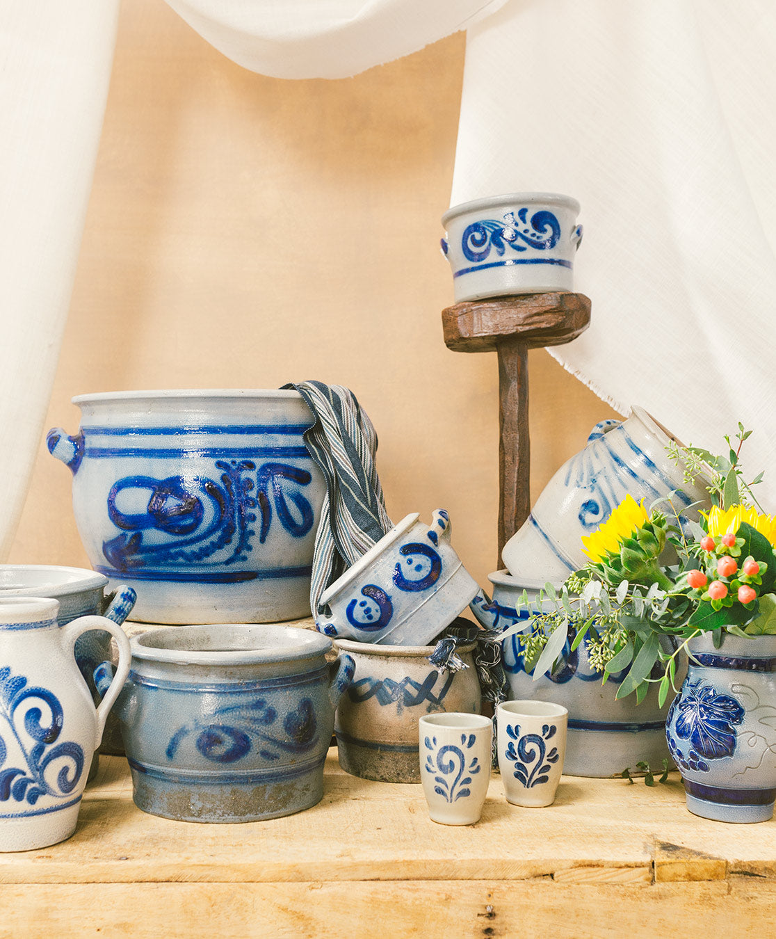 Vintage German Blue Salt Glaze Cups