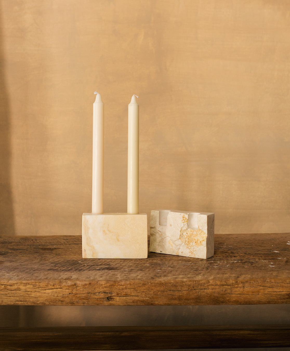 Cream Marble Two Candle Holder