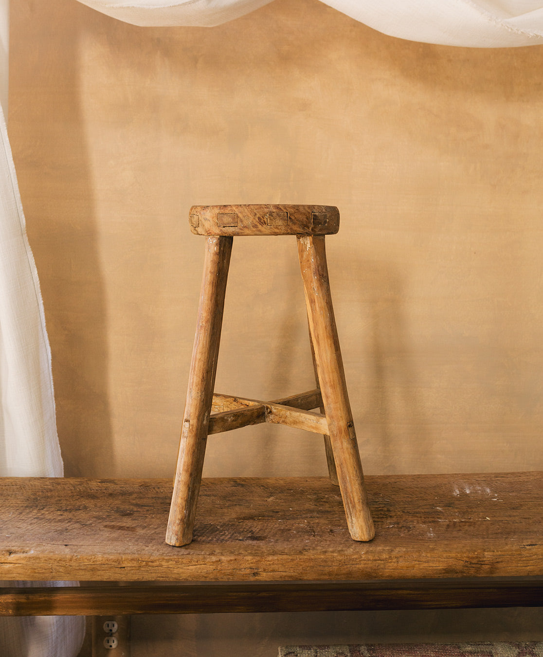 Vintage Round Elm Stool No. 11